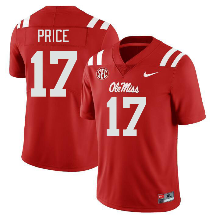 Men #17 Devin Price Ole Miss Rebels College Football Jerseys Stitched-Red